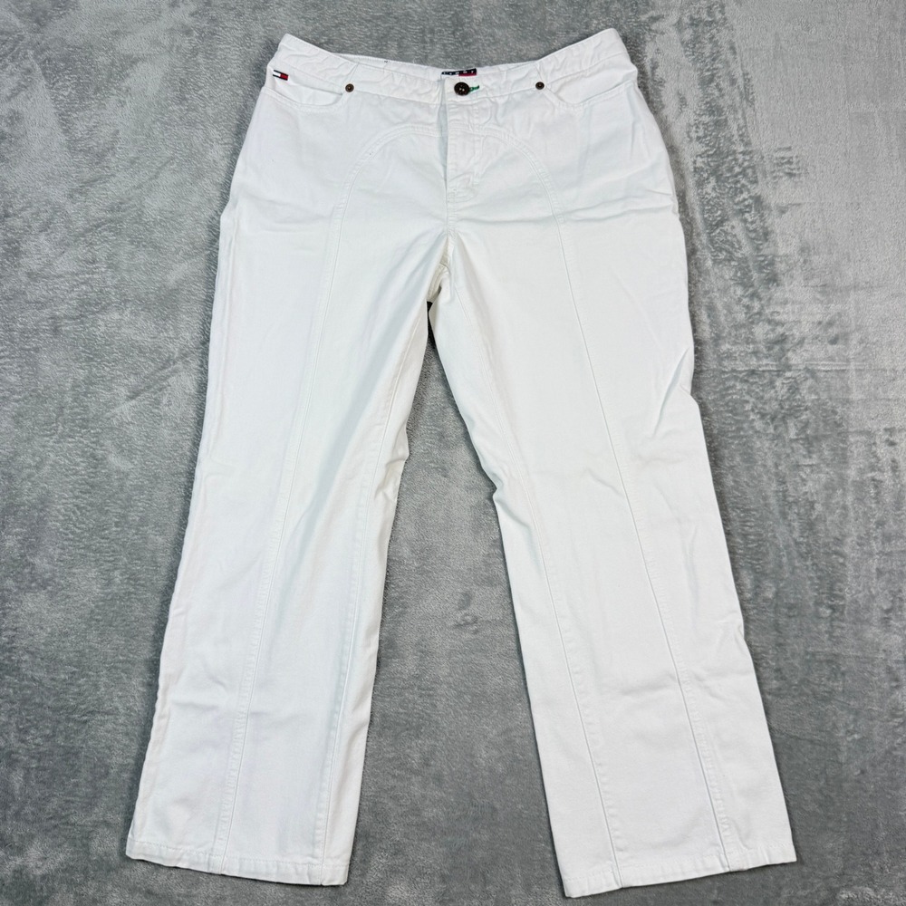 Vintage Tommy Jeans Womens 30x26 White Denim Straight Leg Paneled Seam Pants